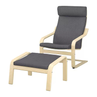 POÄNG 扶手椅及腳凳, 實木貼皮, 樺木/skiftebo 深灰色