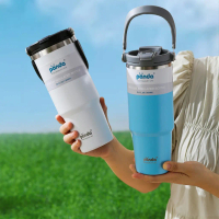 [COD] [tiktok]PANDA แก้วเก็บความเย็น ฝา2หัว 900ML 30oz รุ่นมีหูหิ้วมีหลอด 304เก็บความร้อน สแตนเลส พร