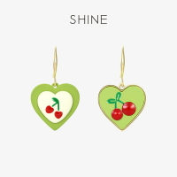 SHINE萱子飾品果綠系列水果櫻桃圖案愛心耳環可愛甜美耳飾