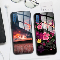 For Samsung Galaxy A7 2018 Case Galaxy A 7 2018 Tempered Glass Case Cute Phone Back Covers For Samsung Galaxy A7 2018 SM-A750F
