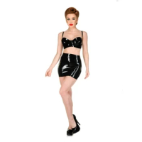Sexy Black Latex Mini Skirts Tight Latex Rubber Dress with Back Zip XS-XXL Customize ( no bra)