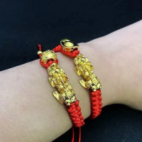 GELANG TALI NAGA EMAS - Tali Hitam Merah Perhiasan  Gelang Keberuntungan