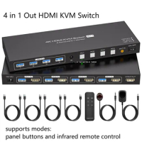 HDMI KVM Switch 4 Computers 1 Monitor 4K@60Hz 4 Port KVM Switches 4 in 1 Out Support 4 PCs Share 1 Monitor and 4 USB Devices