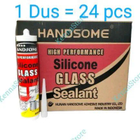 siap kirim - 1 dus isi 24 pcs lem sealant silicone lem botol lem kaca lem wpc merk handsome 300 ml