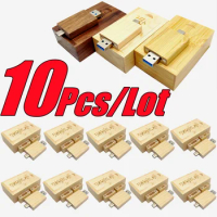 10Pcs/Lot Free Custom LOGO Color Wooden OTG 2 in1 Flash Drive Type-C+ USB3.0 128GB 64GB 32GB 16GB and Wooden Box
