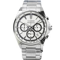 【SEIKO 精工】精工超霸三眼計時賽車鋼帶錶 -白(SBTR031 日本直輸入)