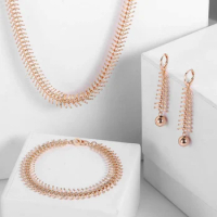 Davieslee 10mm Centipede Link Chain Jewelry Set For Women 585 Rose Gold Necklace Bracelet Earrings Woman Dropshipping LCS06A