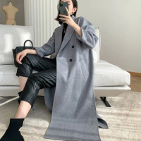 Women's Cashmere Coat, Double-breasted Suit Collar Mara Coat High-quality Water Ripple Cashmere Max Coat, Winter Women Coat 2023