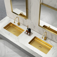 壯鋼 金色長方形不銹鋼臺下盆洗手盆單盆衛生間嵌入式洗臉盆水槽