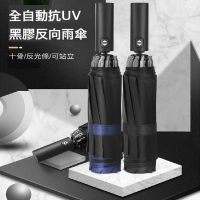 【vivi 流行生活館】抗UV10骨抗暴風自動摺疊反向傘-黑膠款(深藍/粉/淺藍)