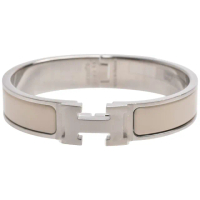 【Hermes 愛馬仕】經典Clic H LOGO琺瑯細版手環(奶油白/銀色H700001F-WHITE-ARG)