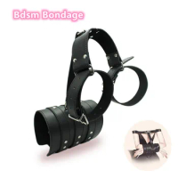Behind Back Bdsm Bondage Leather Strap of Adjustable Slave Roleplay Lockable Armbinder Restraints Handcuffs for Adults Sex Games