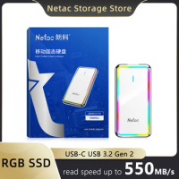 Netac External SSD RGB Hard Drive 550mb/s Portable Drive 128gb 250gb 500gb 1tb USB 3.2 Type-C Hard Disk for PS4 Xbox Laptop PC
