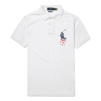 Polo Ralph Lauren 經典刺繡美國旗大馬短袖Polo衫(CUSTOM SLIM FIT)-白色