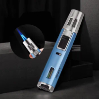 HONEST-Metal Cigar Lighter, Two Jet Torch, Blue Flame Inflatable Lighter, Windproof Lock Fire, Small Spray Gun, Men's Gift