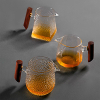 日式防燙手抓公道杯玻璃帶手柄加厚耐熱分茶器功夫茶具木柄
