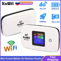 KuWFi 4G LTE Router 150Mbps Mobile 4G Router Wireless Wi-Fi Hotspot Protable Pocket Travel Router LCD Display 2400mAh Battery