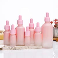 3X 5-100ML Frost Gradient Pink Tube Dropper Glass Aromatherapy Liquid Essential Massage Oil Pipette Refillable Bottles Mix Cap