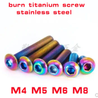 2pcs M4 M5 M6 M8 ti plating screws Round head hexagon socket bolts Stainless steel burn titanium screw burn blue retrofit bolt