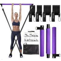 Pilates Bar Kit with Resistance Band Pilates Exercise Stick Pull Rope Portable Fitness Equipment Home Gym Workout Bodybuilding