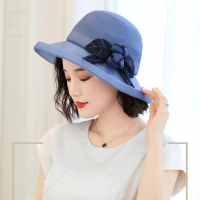 【VEDINA】典雅浪漫透氣親膚桑蠶絲真絲遮陽帽 玫瑰花蝴蝶結綢緞防曬帽 附防風繩
