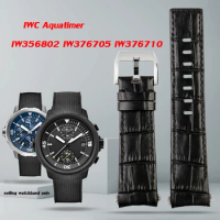 22mm Crocodile Skin + Cowhide Watch Strap Wristband For IWC Marine Timepiece IW356802 376705 376710 Aquatimer Series Watch Band