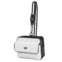 MICHAEL KORS GIFTING 經典MK印花鑰匙釦卡片零錢包/隨身小廢包禮盒組(白/黑-附頸掛帶)