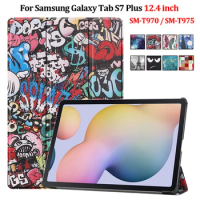 Painted Case For Samsung Galaxy Tab S7 Plus 12.4 inch Leather Fold Stand Tablet For Funda Galaxy Tab S7 Plus Case T970 T975 T976