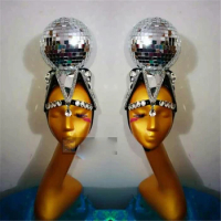 Nightclub Bar Female Singer Dance Show Team Party Exaggerated Ball Super Bright Lens Headwear Cosplay headdress