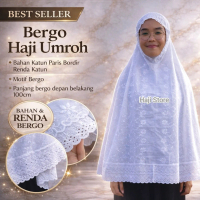 Bergo Haji Umroh Bahan Katun Pris Bordir ukuran  Renda Katun Syari Putih Hitam jilbab  khaki   hijab