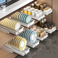 Kitchen Pull-Out Dish Rack Drawer Sliding Dish Drainer Organizer Cabinet Multi-Level Pull-Out Organizer Sink Cabinet
