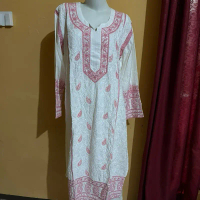 Laqueens one set kurta India chikankari putih pink Pakistan bordir setelan wanita remaja dewasa leba
