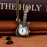 Bronze pocket watch Guitar shape pocket watch Quartz watch Long necklace hanging watch retro retro pocket watch