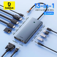 Baseus USB Type C to HDMI-Compatible HUB Adapter 13-In-1 DP 4K 60Hz 120Hz RJ45 VGA Converter PD 100W USB 3.0 2.0 For Macbook PC