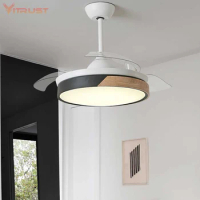 36/42 Inch Ceiling Fan Light Reversible with Remote Control LED Chandelier with Retractable Invisible Blades Silent Motor