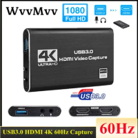 USB3.0 Capture USB HDMI 4K60Hz Video Capture HDMI to USB Video Capture Card Dongle Game Streaming Live Stream Broadcast MICinput