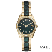 【FOSSIL】金璨閃耀祖母綠陶瓷鑲嵌石英腕錶(ES4676)