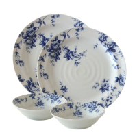 【Just Home】日本製玫瑰花陶瓷碗盤餐具4件組-2款可選(日本製 瓷盤 可微波)