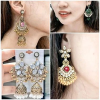 [AN27] Anting Emas Pengantin Pesta India Gold Permata 4 Biru