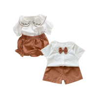 【艾比童裝】嬰兒 學院風套裝 短袖上衣 短褲(套裝系列 D117)
