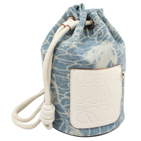 LOEWE x Paula s Ibiza 水波紋與人魚印花帆布調節式束口水桶包(丹寧藍 小)