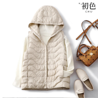 【初色】秋冬保暖羽絨棉連帽背心外套上衣-共5色-31544(M-2XL可選)