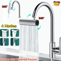 New 4 IN 1 Multifunctional Kitchen Sink Waterfall Faucet Pressurized Bubbler Splash-proof Bathroom Basin Tap Extender Adapter