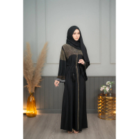 Long Dress with Hijab Covering, Fully Covered in the Style of an Arab Girl, V-Neck Shape, Decorated