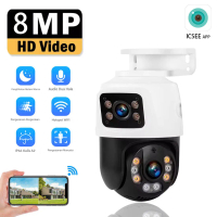 Kamera IP POE 8MP 4K Dual Lens PTZ Dual Screens Smart Home 360° Kamera IP Pengawasan Video Berwayar