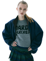 Leather Trim Fleece Jacket Navy F