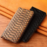Snakeskin Veins Cowhide Genuine Leather Cover Case For XiaoMi Redmi Note 5 6 7 8 8T 9 9S Pro Max Wallet Flip Cover