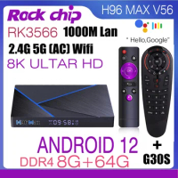 Android 12 H96 Max V56 Smart TV Box 8K 2.4G 5G WIFI 8G 64GB Rockchip RK3566 Google Play 1000M Ehernet Set Top Box IPTV TV BOX