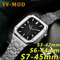 Latest Stainless Steel case band for Apple Watch S7 45mm S6 44mm S3 42mm Metal for IWatch Modification kit Bezel steel bracelet