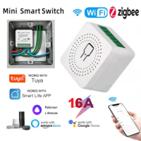 16A Tuya Zigbee 3.0 WIFI Mini Smart Light Switch DIY 2 Way Remote Control Breaker Works with Alexa Alice Google Home Smart Life